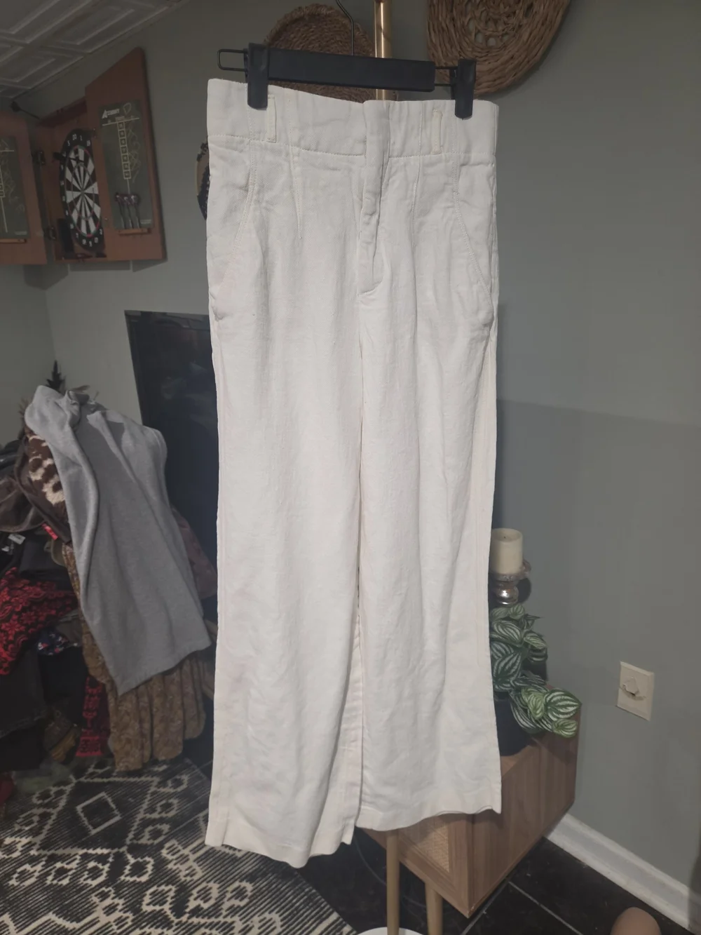 Zara Ivory Linen Blend High Rise Wide Leg Trousers Size Small